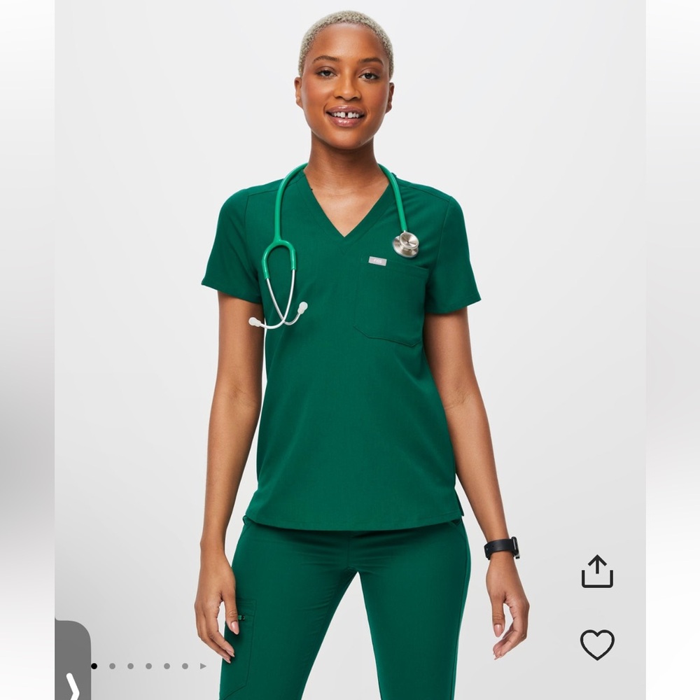 Figs Hunter Green Catarina One-Pocket Scrub Top XS